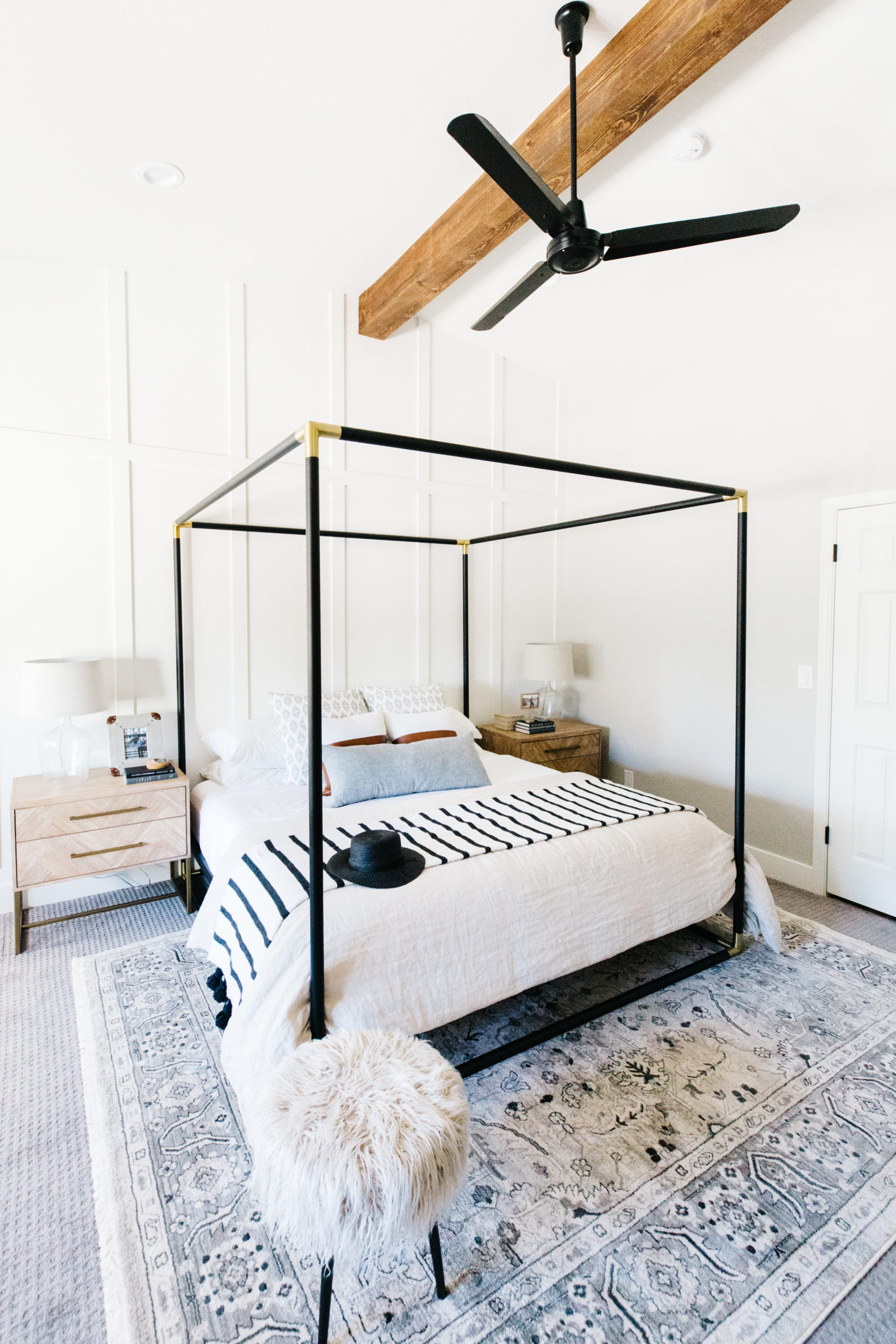 bedroom, home design, bed frame, four poster bed, metal bed frame