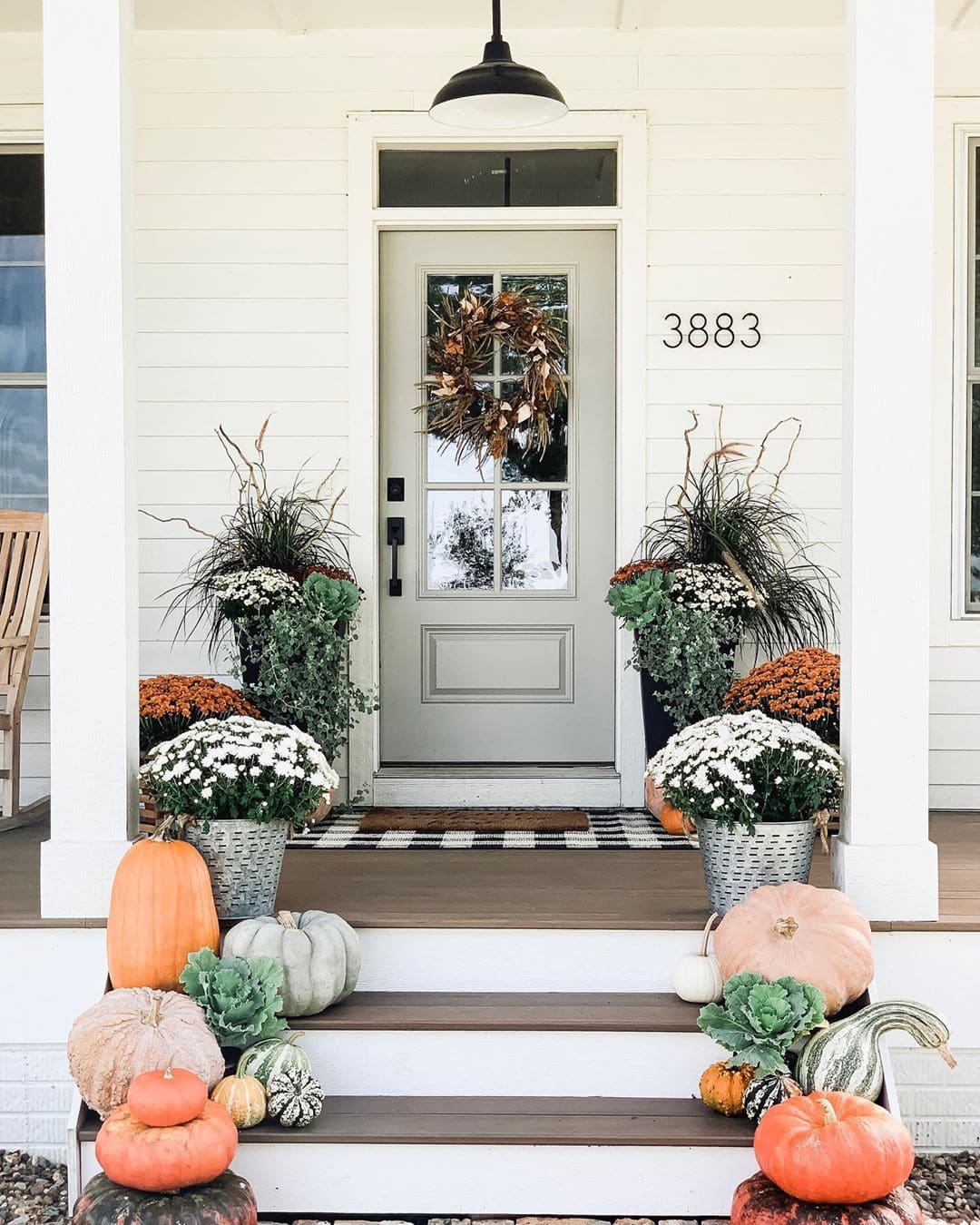 fall decor, front porch decor, pumpkins, welcome mat, wreath, home decor, welcome fall