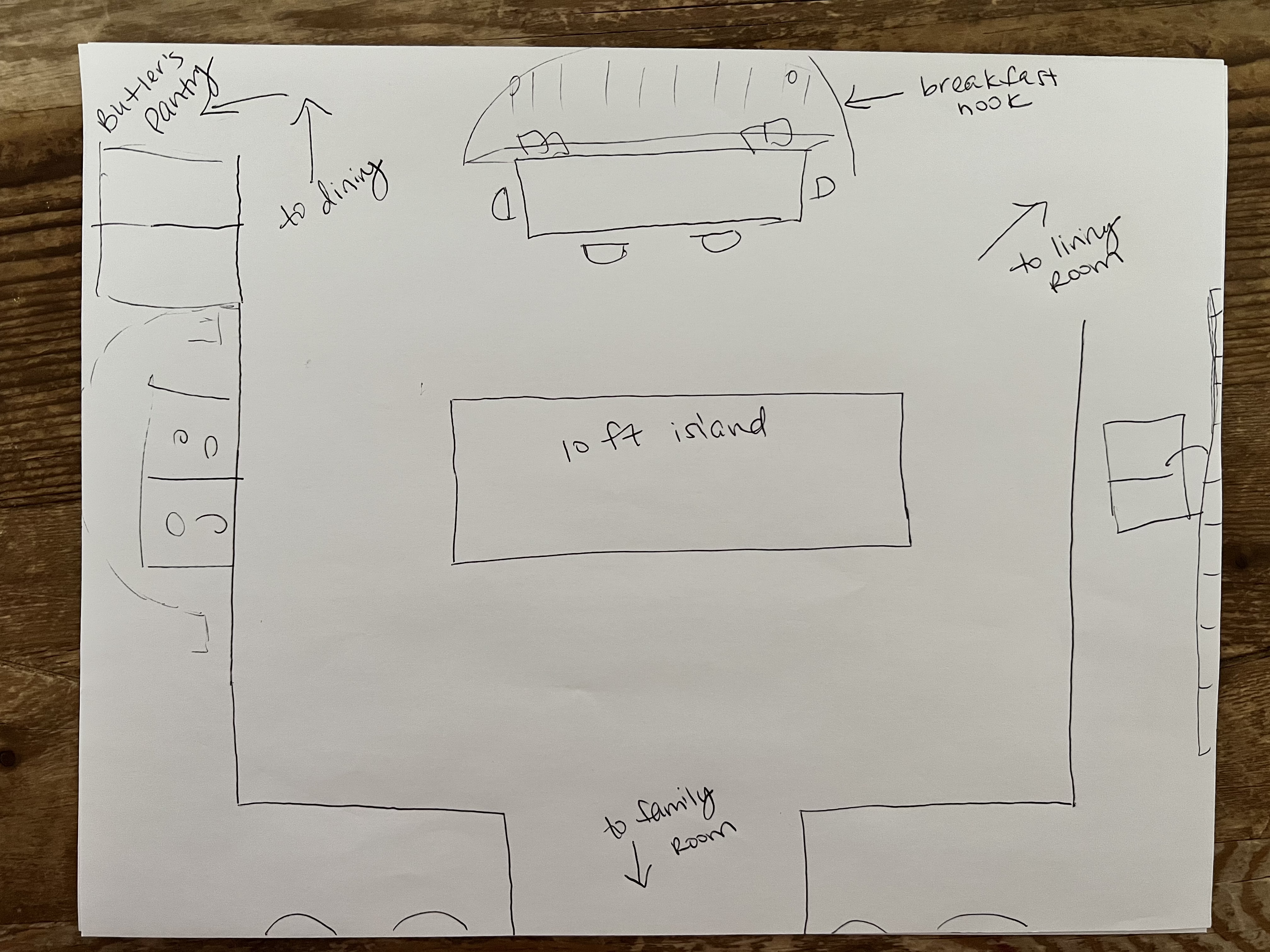 Rough drawing of the revised kitchen